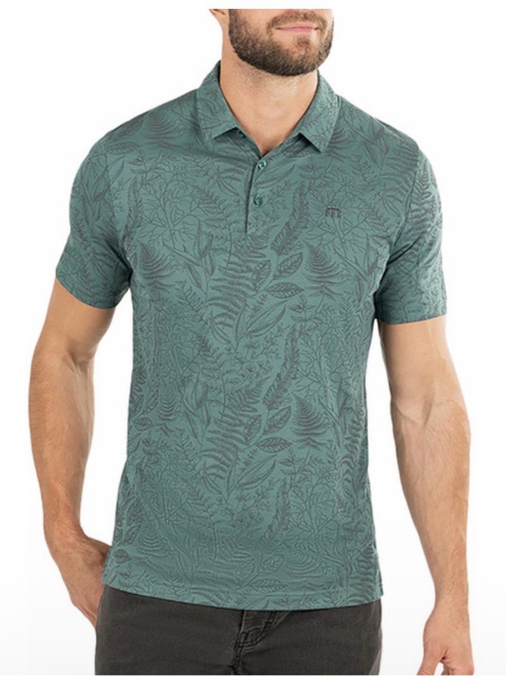 Travis Mathew Men's Hidden Falls Golf Polo Shirt Green Leaf Pattern Size XL